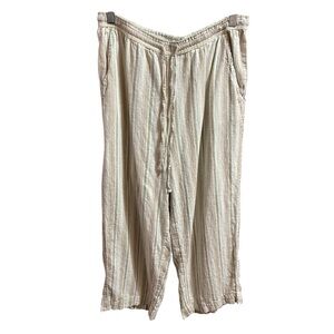 DIP Womens Wide Leg Capri Pants Linen Viscose Striped Size Large Summer Beachy